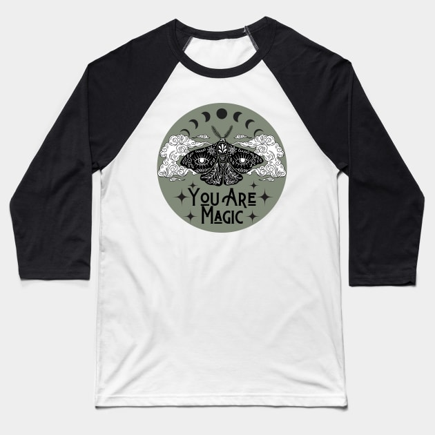 You are Magic Moth Moon Stars Green Baseball T-Shirt by Madeleine39